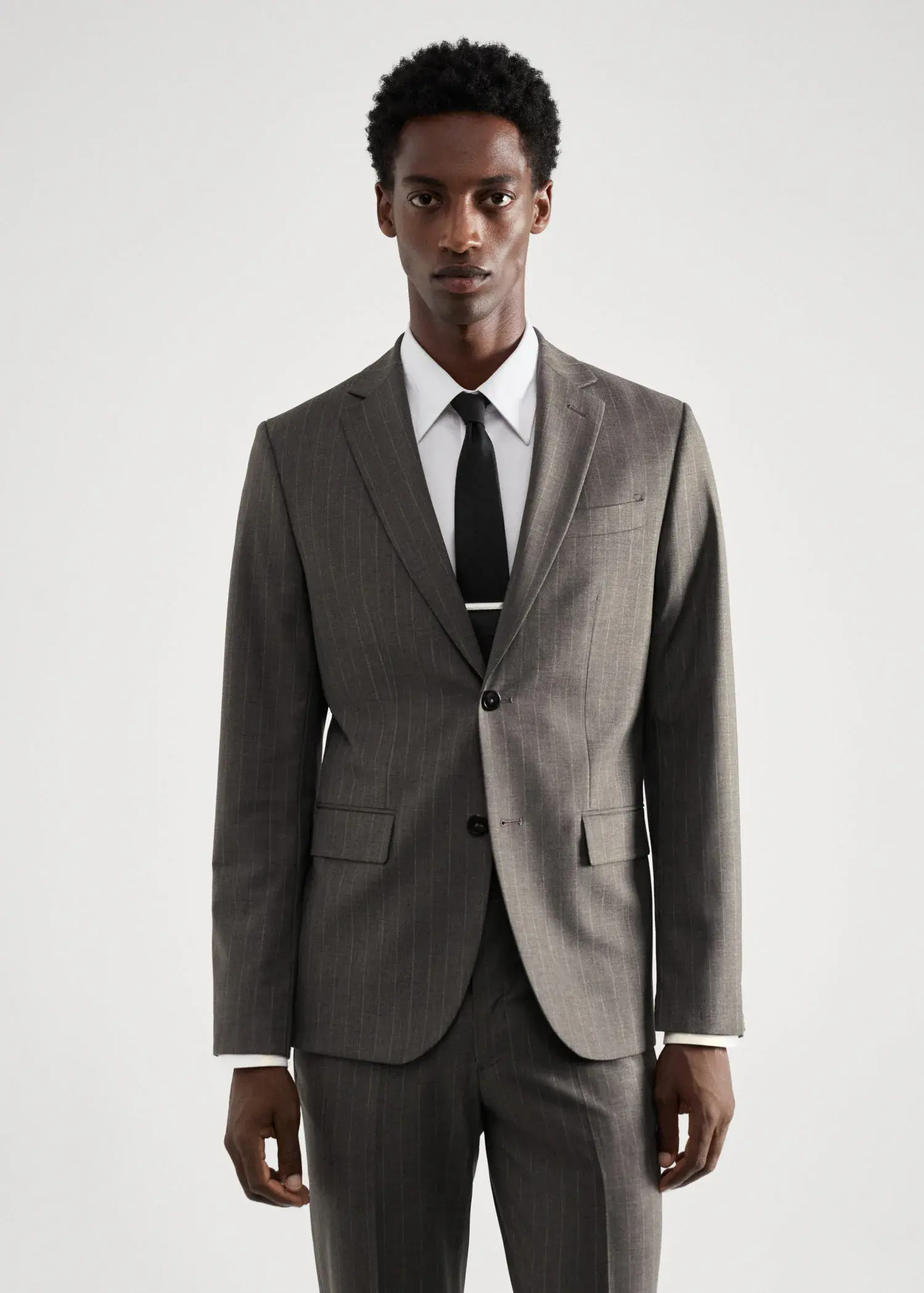 Mango Slim-fit pinstripe wool suit blazer. 2