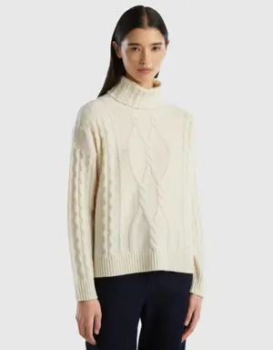 pure cashmere turtleneck with cable knit