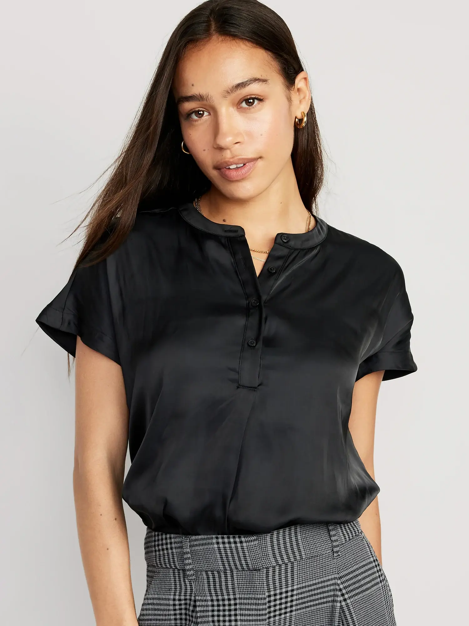 Old Navy Dolman-Sleeve Satin Shirt black. 1