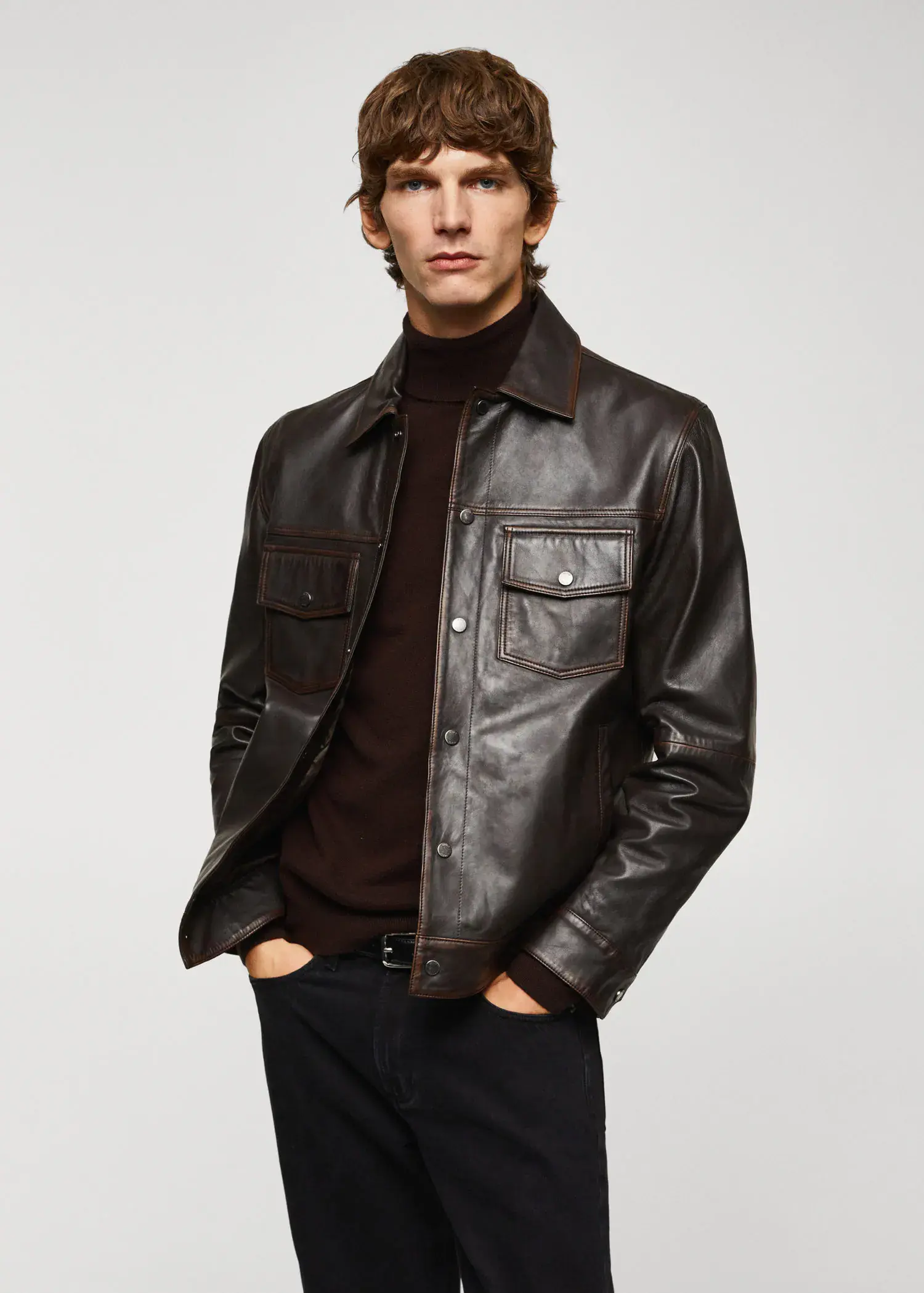 Mango Leather jacket with worn effect. 2