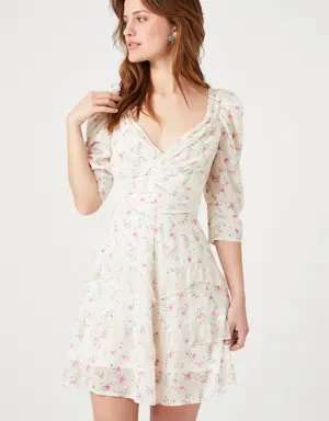 Forever 21 Floral Ruffle Trim Mini Dress Cream/Multi