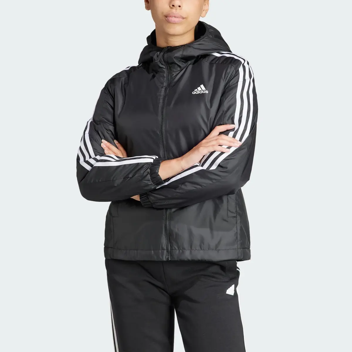 Adidas Essentials 3-Stripes Insulated Hooded Jacket. 1