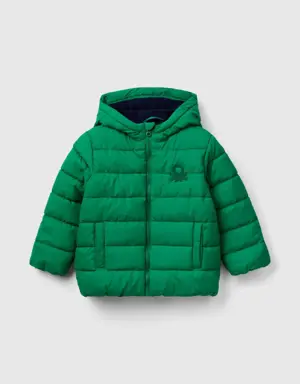 puffer jacket with hood and logo