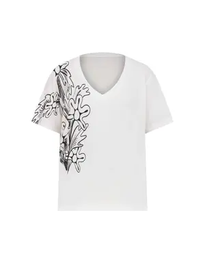 V Neck Printed Floral T-Shirt White