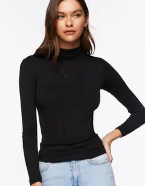 Forever 21 Seamless Ribbed Turtleneck Top Black