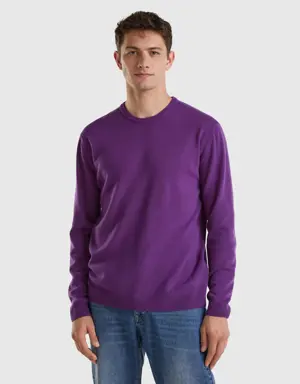 purple crew neck sweater in pure merino wool