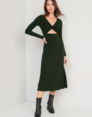 Fit & Flare Twist-Front Cutout Midi Dress for Women green