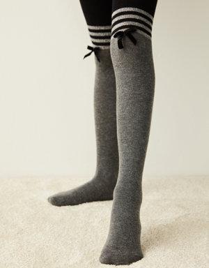 Kül Rengi Kız Çocuk Kurdele Külotlu Çorap
