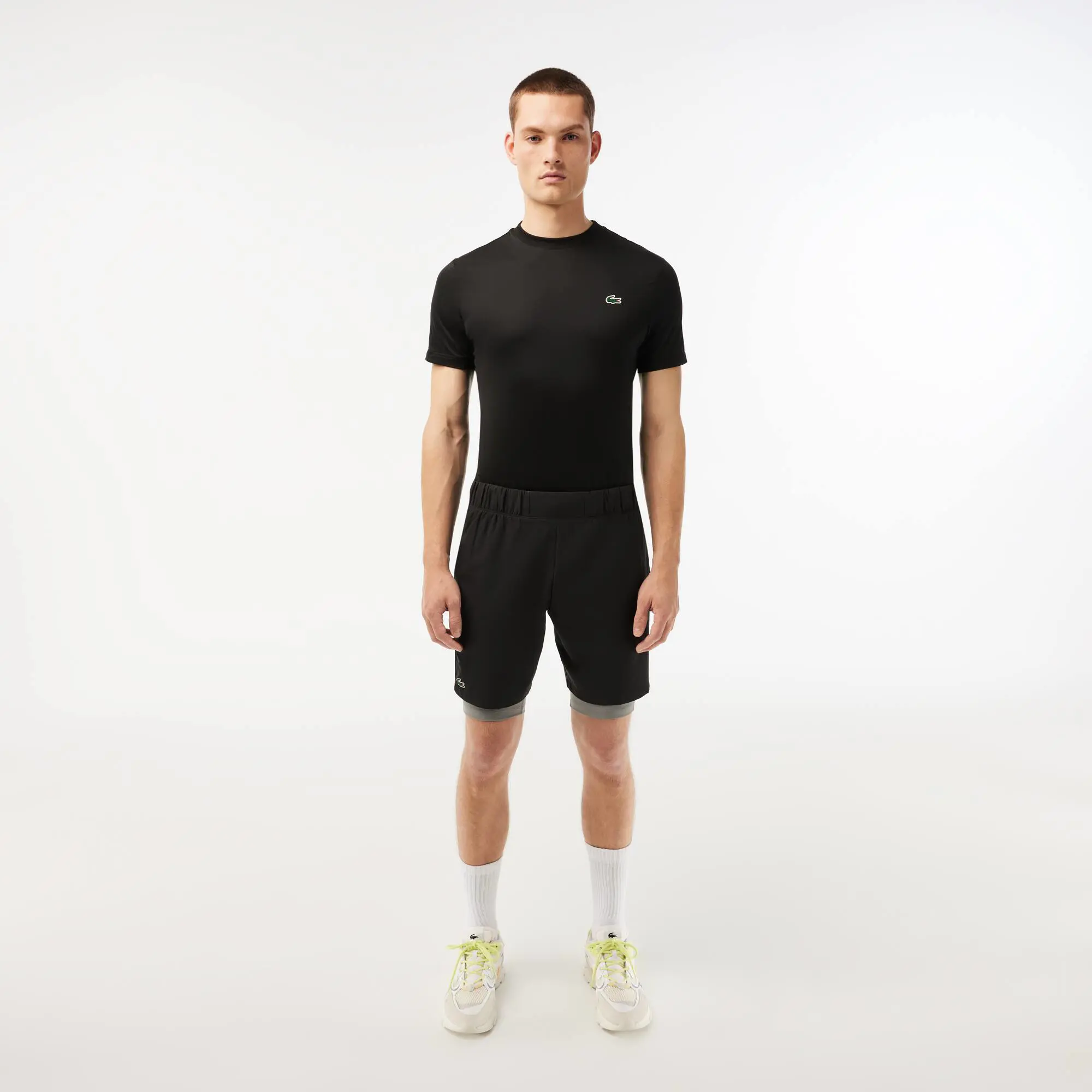 Lacoste Men’s Two-Tone Lacoste Sport Shorts with Built-in Undershorts. 1