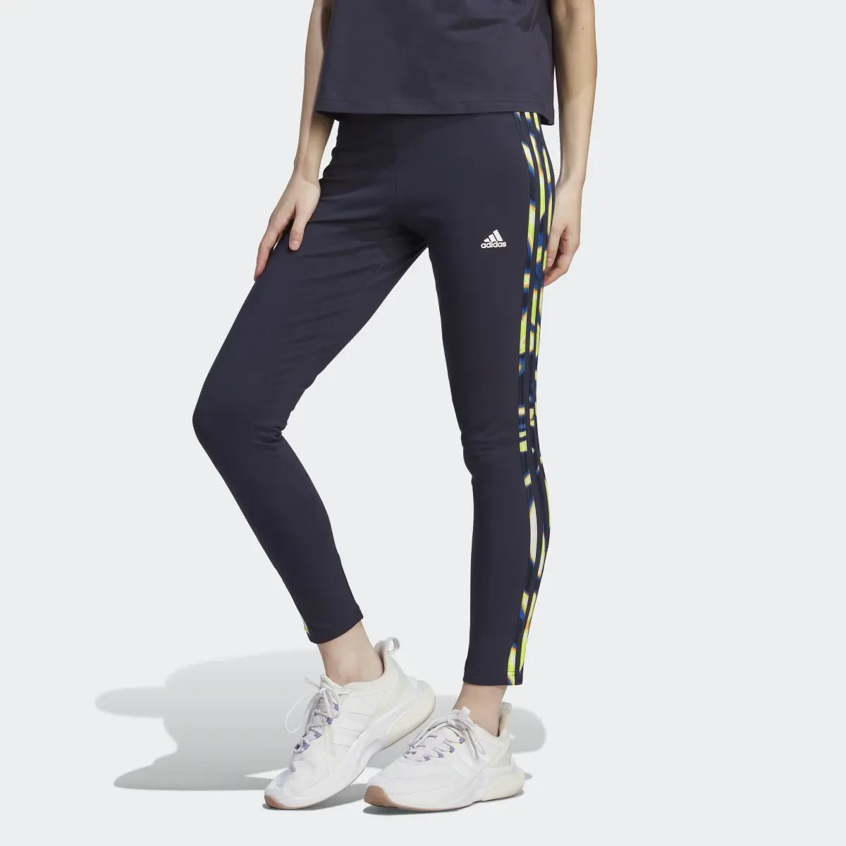 Adidas Vibrant Print 3-Stripes Cotton Leggings. 1