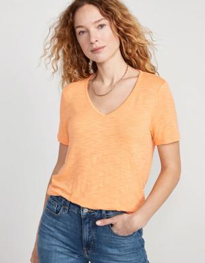 Old Navy Luxe V-Neck Slub-Knit T-Shirt for Women orange