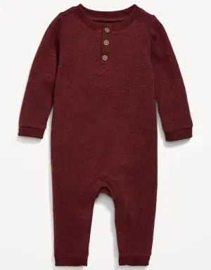 Old Navy Unisex Long-Sleeve Sweater-Knit Henley One-Piece for Baby red