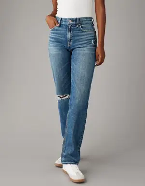 Stretch Super High-Waisted Ripped Straight Jean