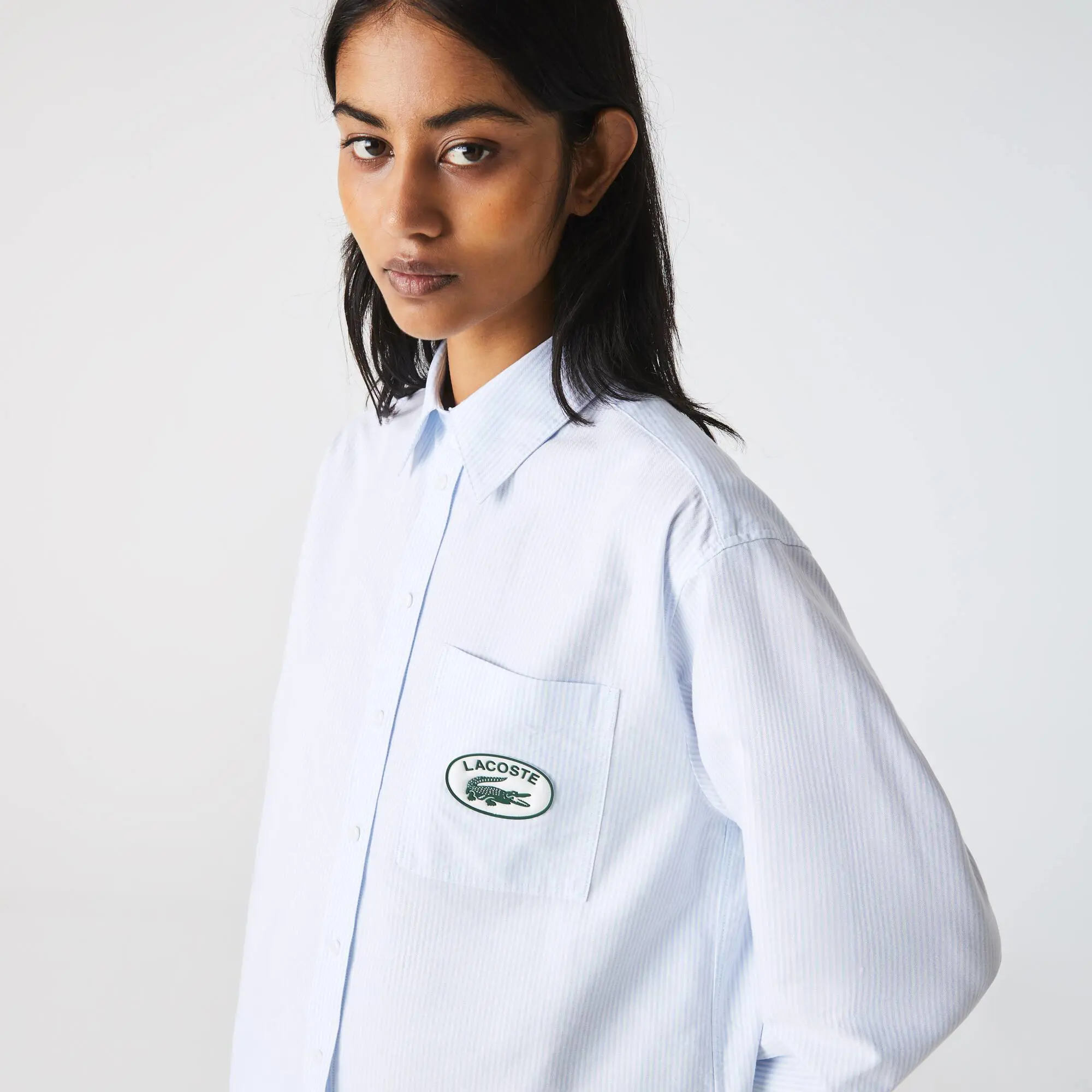 Lacoste Chemise femme oversize Lacoste en coton oxford avec rayures. 1