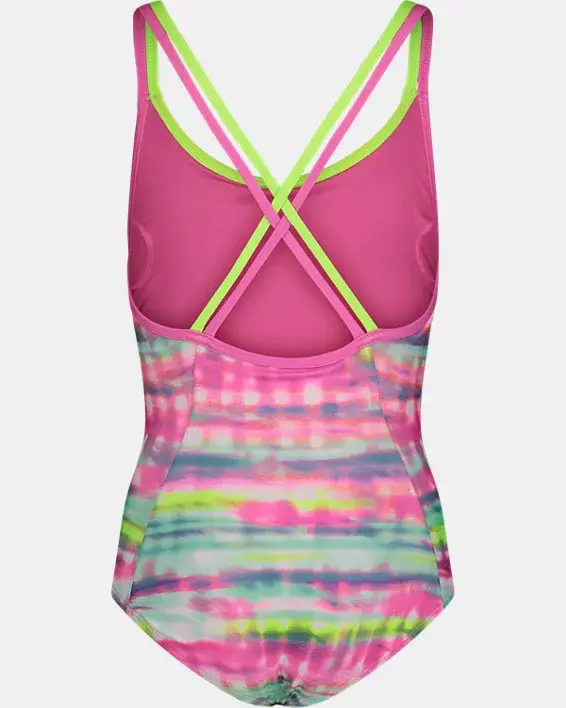 Under Armour Little Girls' UA Stripe Dash One-Piece Swimsuit. 2