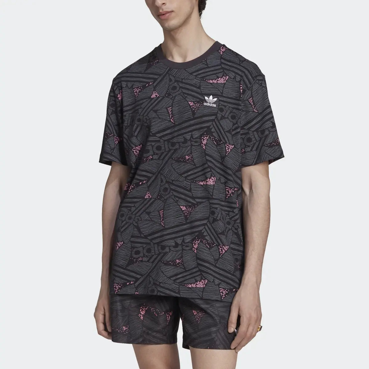 Adidas Rekive Trefoil Allover Print T-Shirt. 1