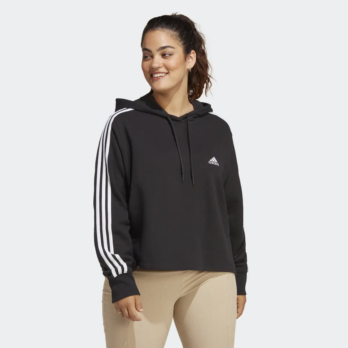 Adidas Felpa con cappuccio Essentials 3-Stripes French Terry Crop (Curvy). 2