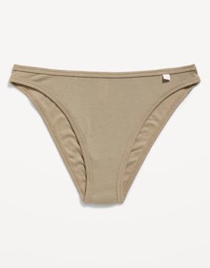 High-Waisted French-Cut Rib-Knit Bikini Underwear for Women beige