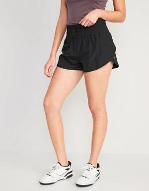 Extra High-Waisted Dolphin-Hem Run Shorts for Women -- 2.5-inch inseam black