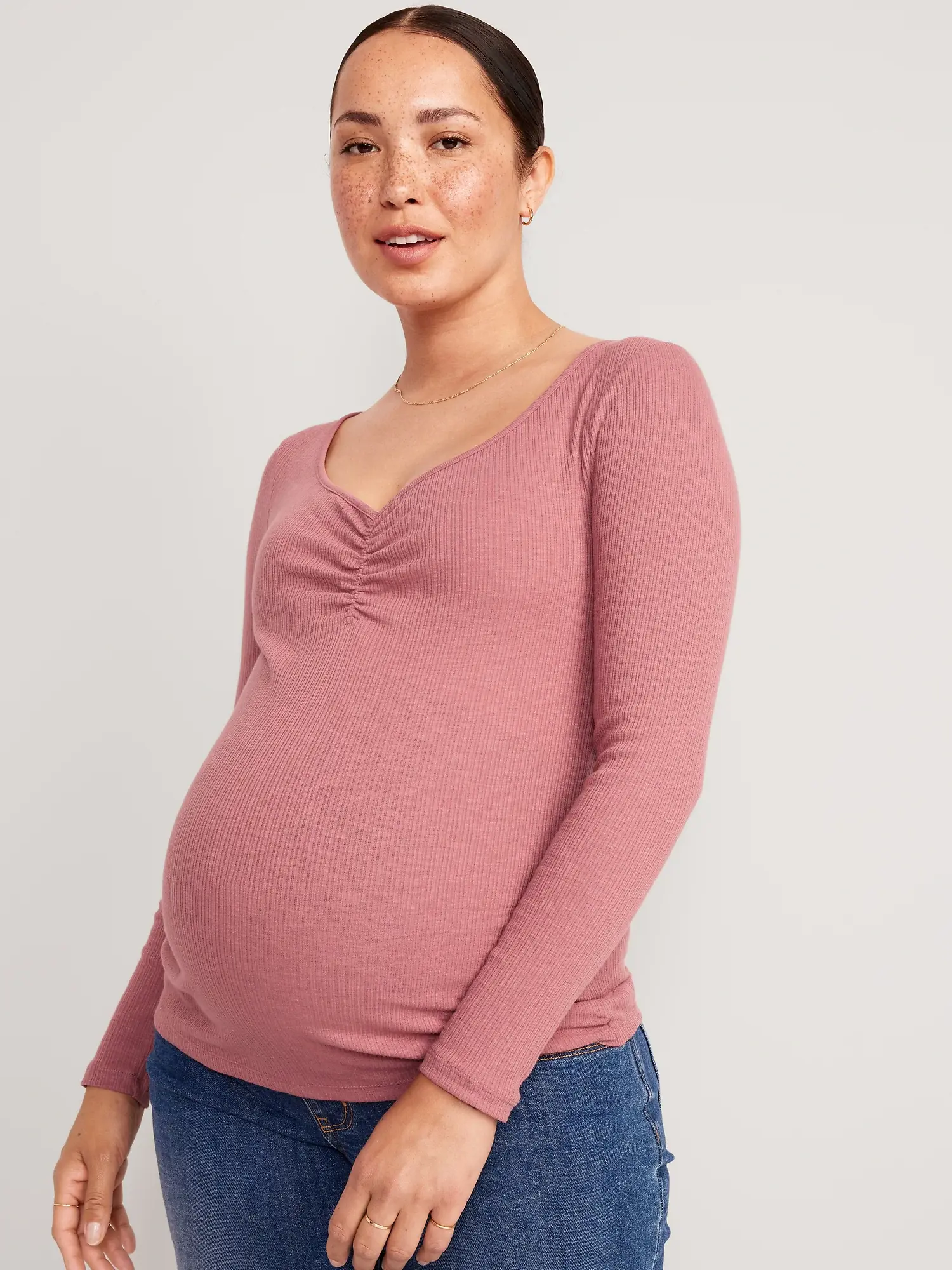 Old Navy Maternity Fitted Cinched-Front Rib-Knit T-Shirt red. 1