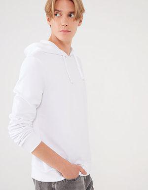 Kapüşonlu Beyaz Sweatshirt