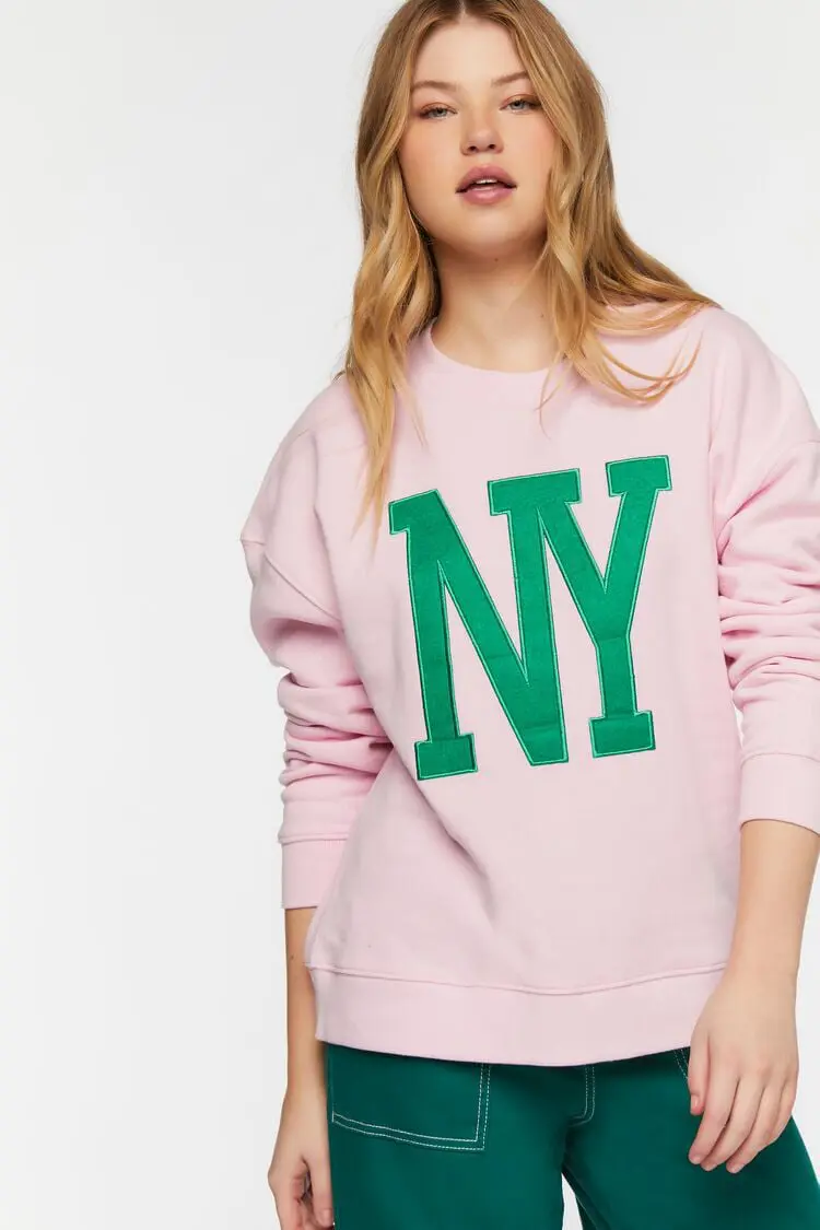 Forever 21 Forever 21 NY Embroidered Pullover Pink/Multi. 1 Forever 21 Forever 21 NY Embroidered Pullover Pink/Multi. 1