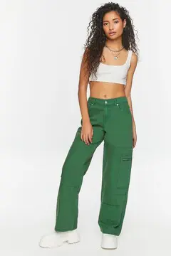 Forever 21 Forever 21 Mid Rise Denim Cargo Pants Avocado. 2