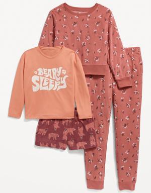4-Piece Micro Fleece Printed Pajama Set for Girls red