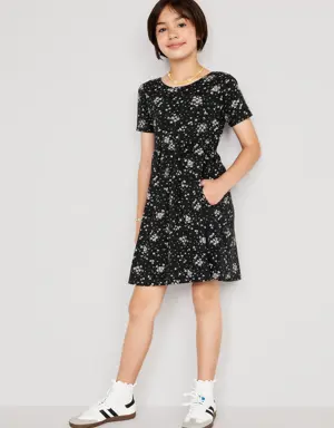 Jersey-Knit Short-Sleeve Printed Dress for Girls black