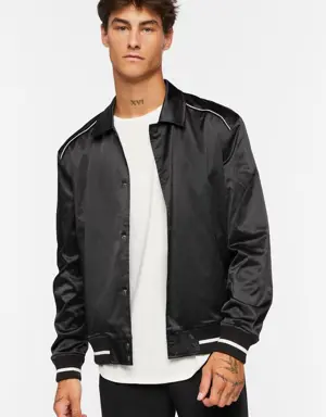 Forever 21 Varsity Trim Bomber Jacket Black/White