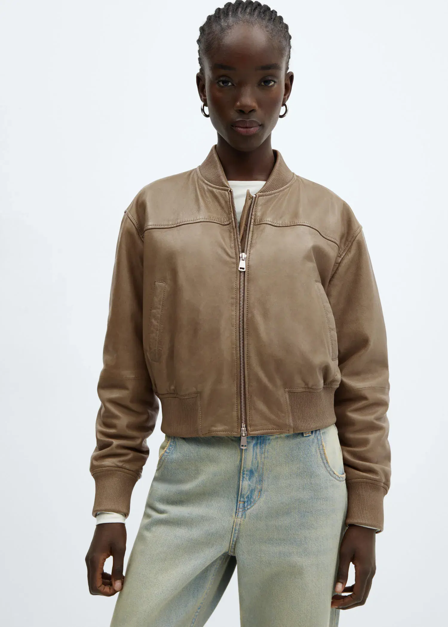 Mango Leather bomber jacket. 1