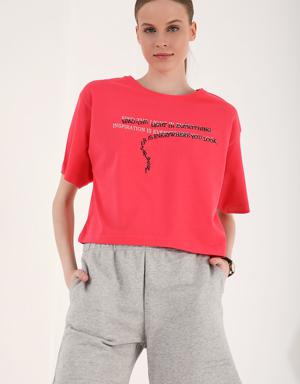 Rose Yazı Baskılı Kısa O Yaka Kadın Oversize T-Shirt - 97135