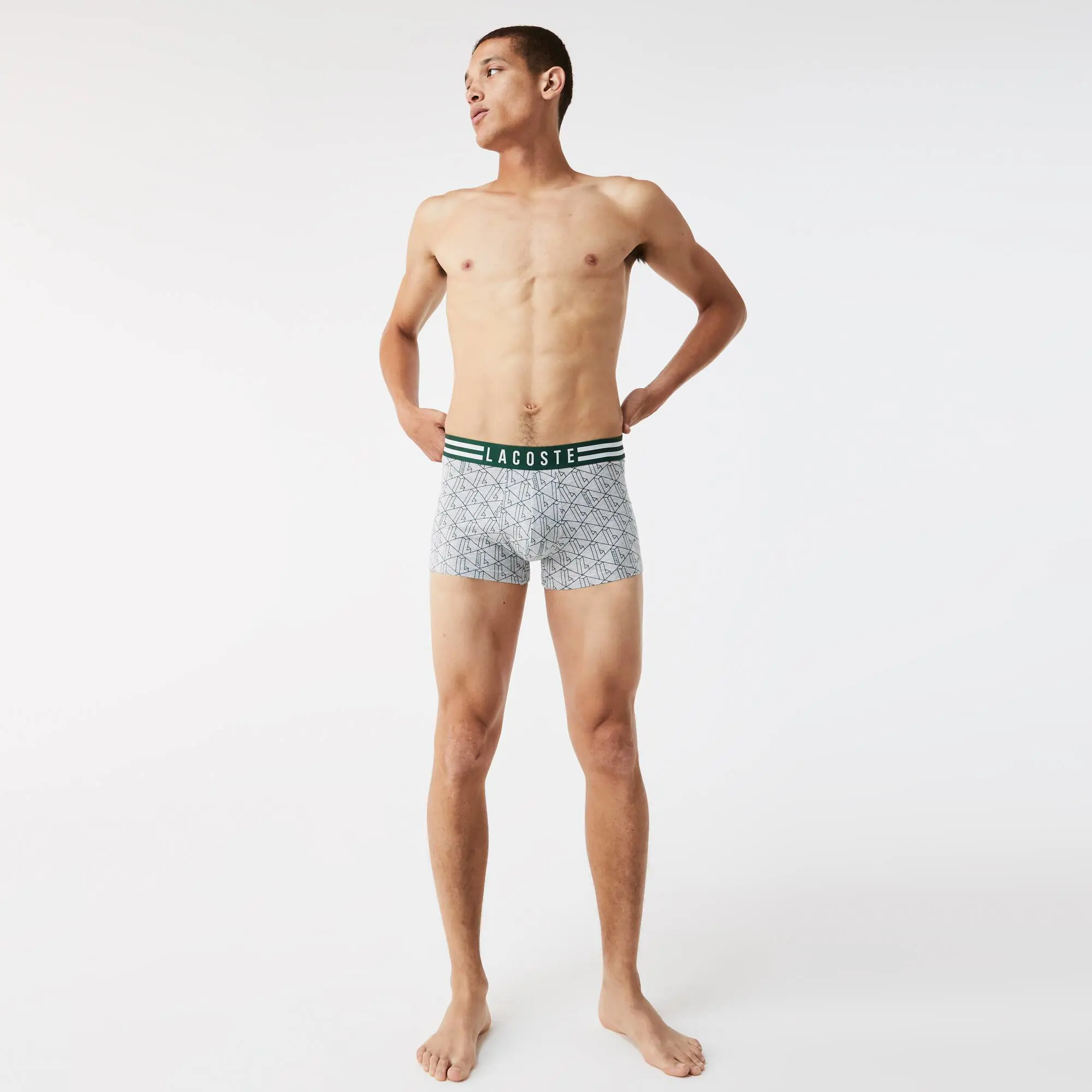 Lacoste Conjunto de 3 boxers masculinos de algodão stretch com cintura às riscas. 1