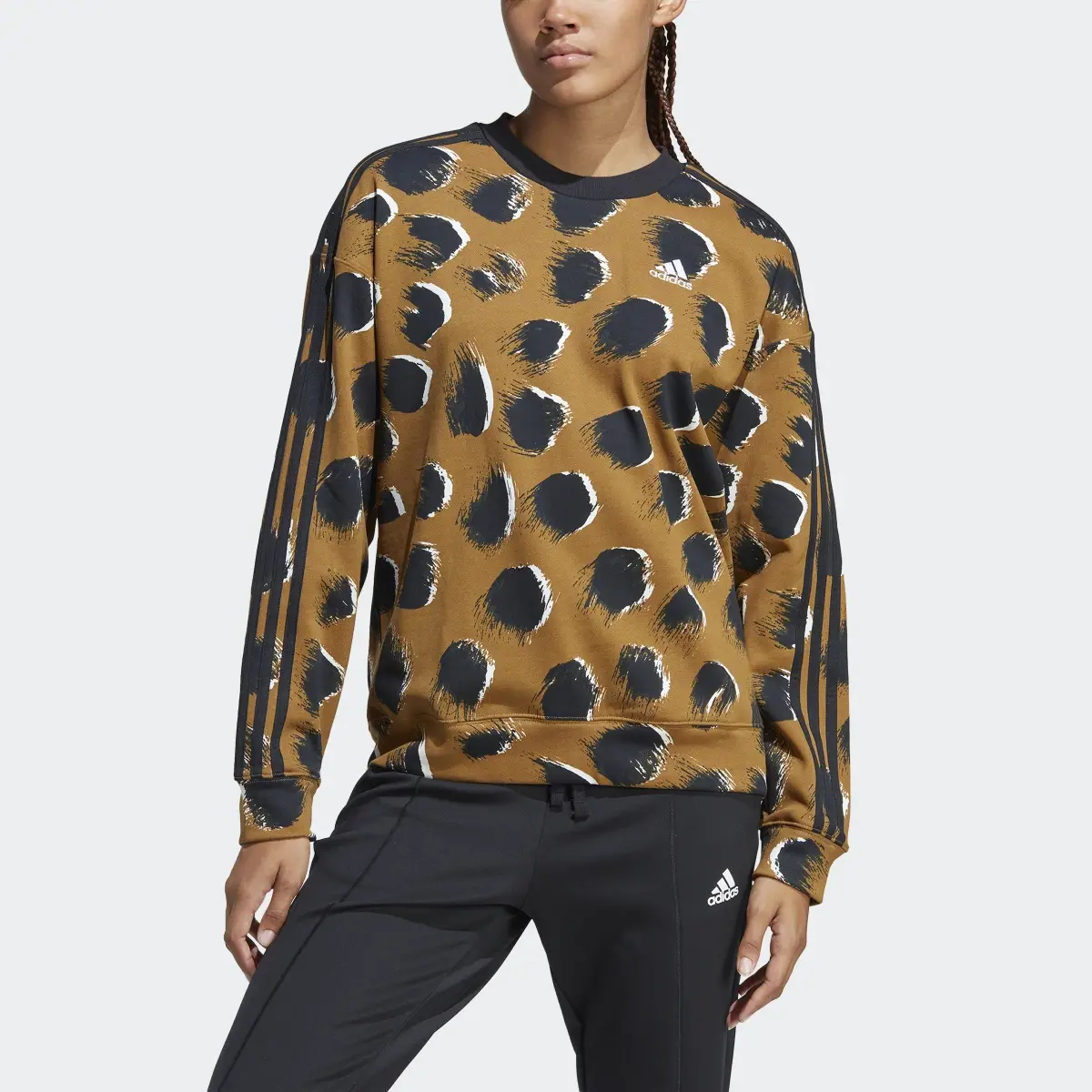 Adidas Essentials 3-Stripes Animal Print Sweatshirt. 1