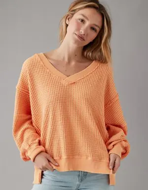 Oversized Big Hug Waffle V-Neck Sweatshirt