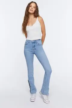 Forever 21 Forever 21 Lace Up Flare Jeans Medium Denim. 2