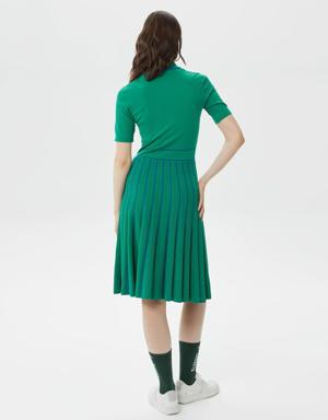 Kadın Flare Fit Kısa Kollu Polo Yaka Yeşil Elbise