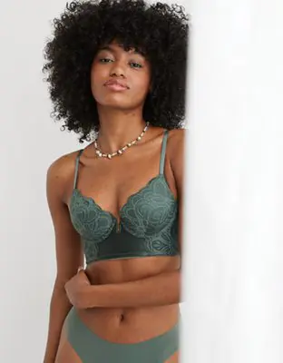 American Eagle Show Off Plunge Push Up Rooftop Garden Lace Bra. 1