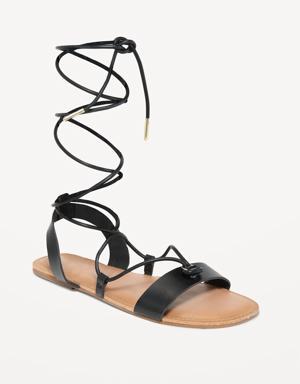 Faux-Leather Lace-Up Gladiator Sandals for Women black