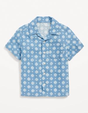 Printed Short-Sleeve Linen-Blend Shirt for Toddler Boys blue
