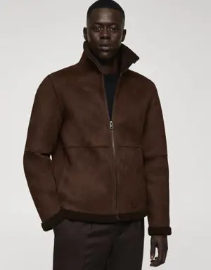 Shearling-lined leather-effect jacket