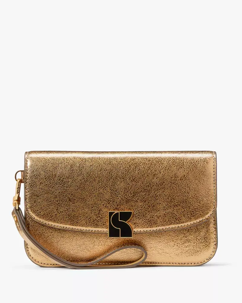 Kate Spade Dakota Crinkle Metallic Flap Wristlet. 1