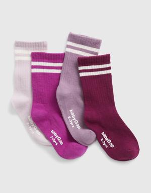 Toddler Organic Cotton Stripe Crew Socks (4-Pack) purple