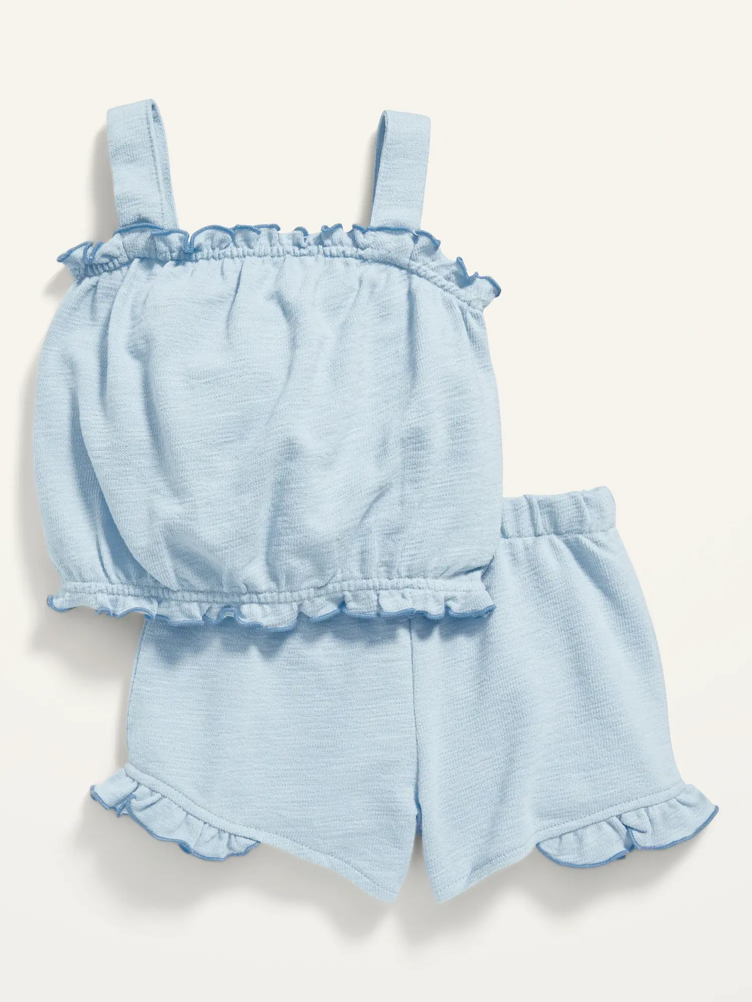 Old Navy Sleeveless Ruffle-Trim Top and Shorts Set for Toddler Girls blue. 1