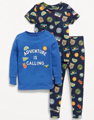 Unisex 3-Piece Graphic Pajama Set for Toddler & Baby blue