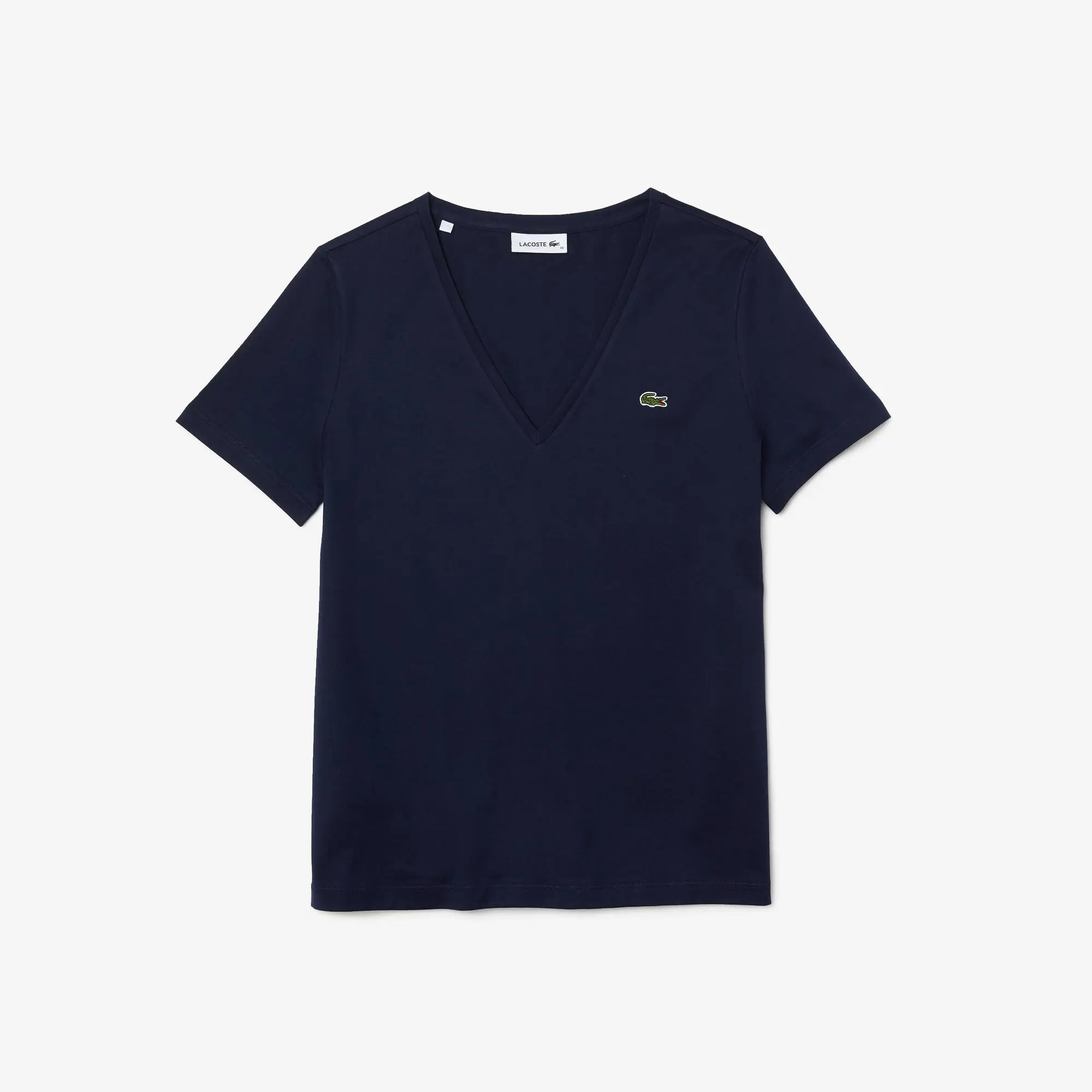 Lacoste Playera de algodón holgada con cuello en V para mujer. 2