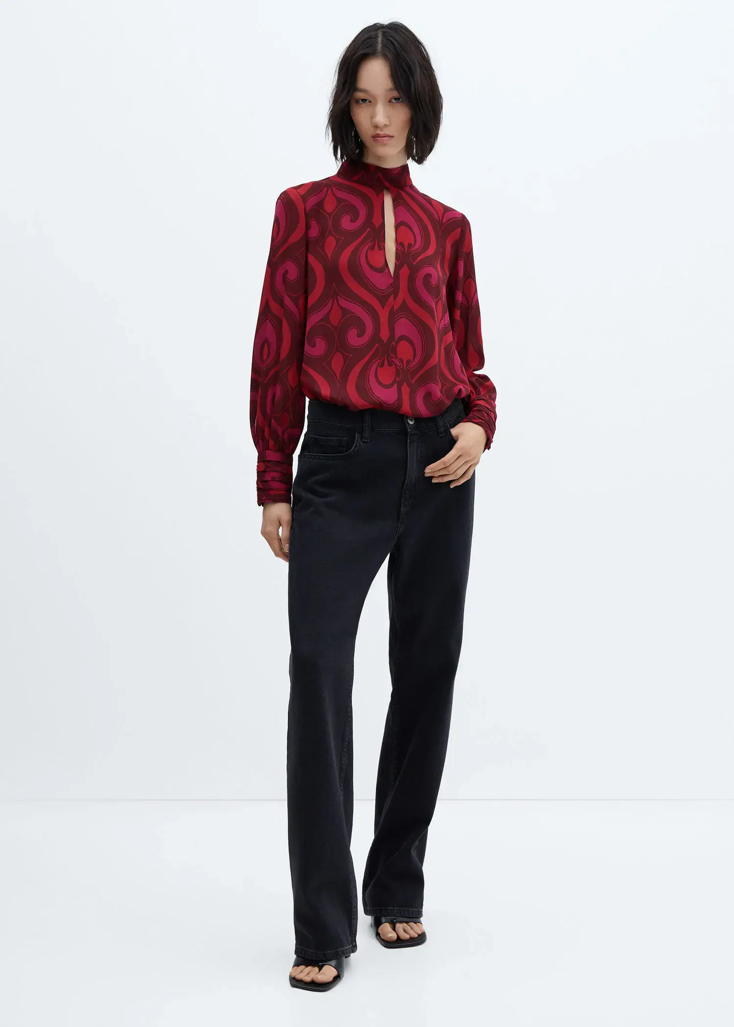 Mango Printed blouse with opening detail. 1