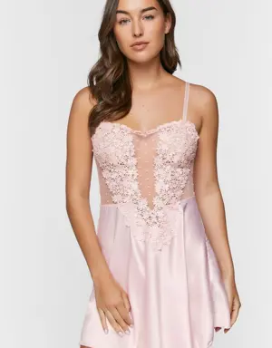 Forever 21 Floral Lace Satin Lingerie Slip Blush