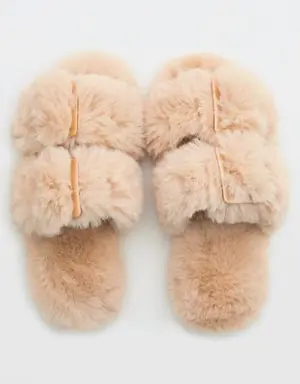 Fuzzy Double Strap Slippers