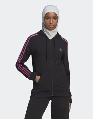 Essentials Single Jersey 3-Stripes Full-Zip Kapüşonlu Üst